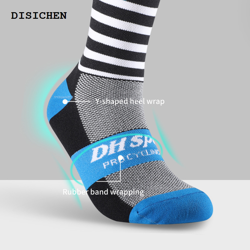 DISICHEN Hot Selling Stripe Cycling Socks Elastic Fit Professional Cycling Comperssion Sports Socks Healthy Comfortable Improve Muscle Strength