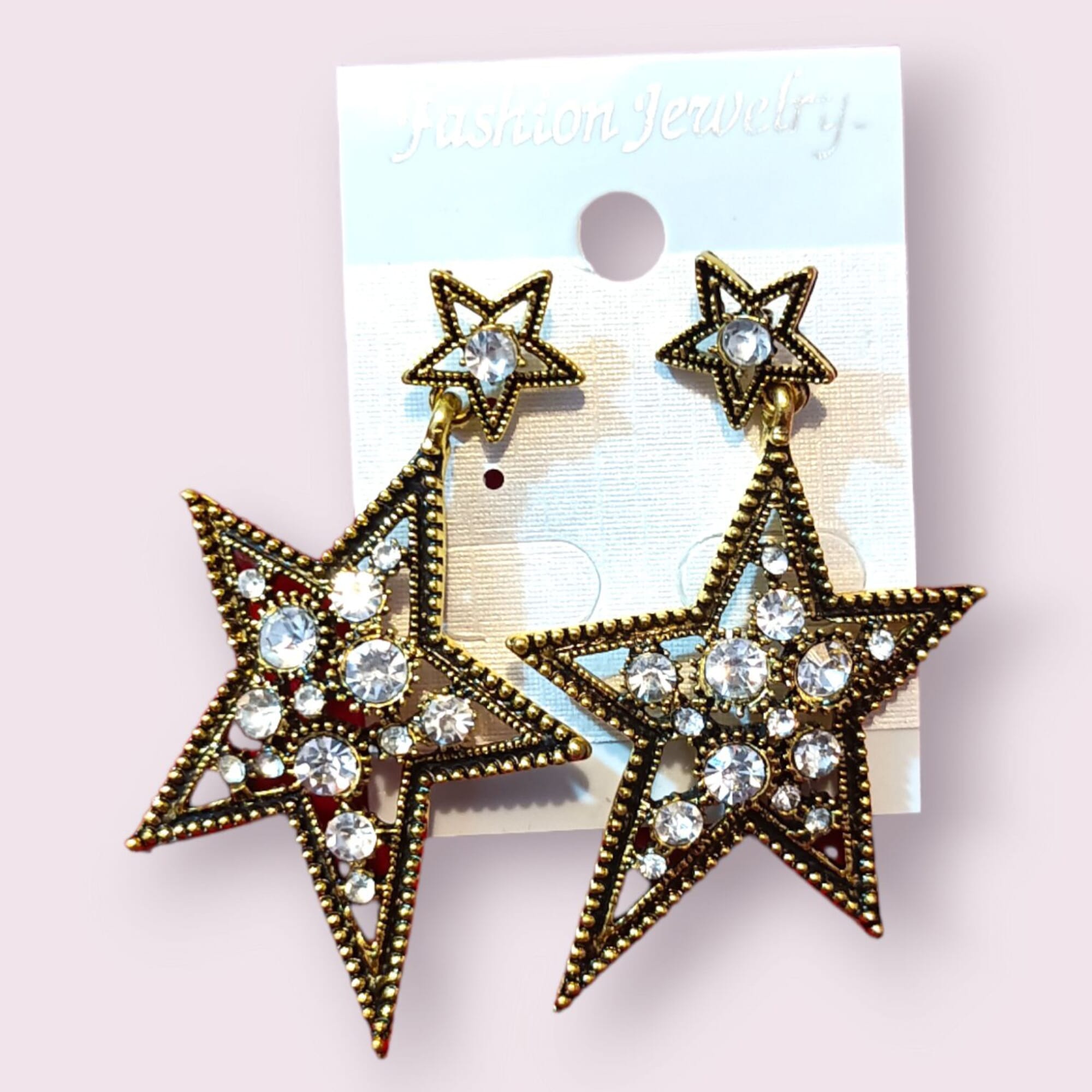 Crystal Rhinestone Star Dangle Hoop Earrings