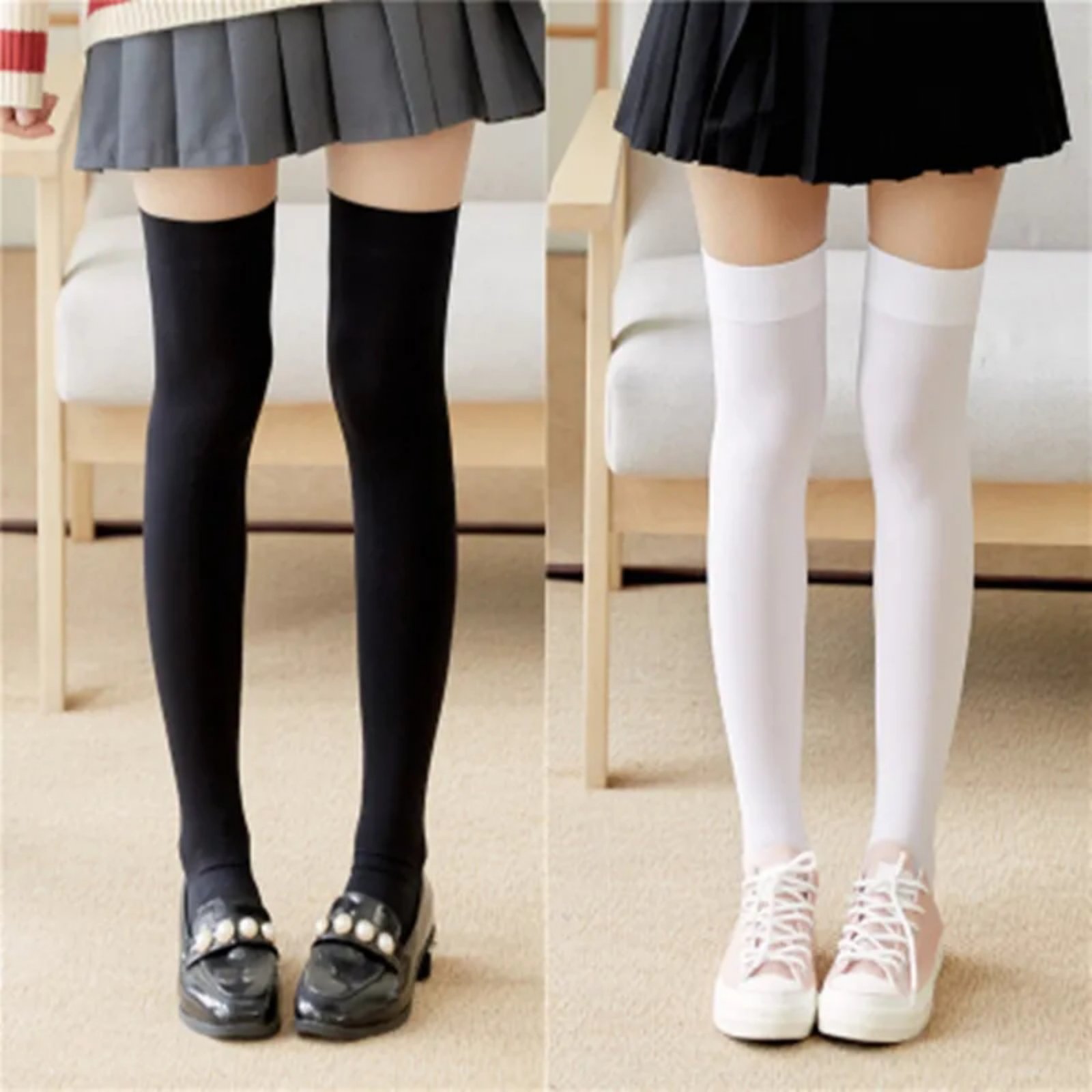 2 Pair Anylady Fashion- New Sexy Excellent Quality Black And White Over Knee Tight High Stocking/Socks For Women