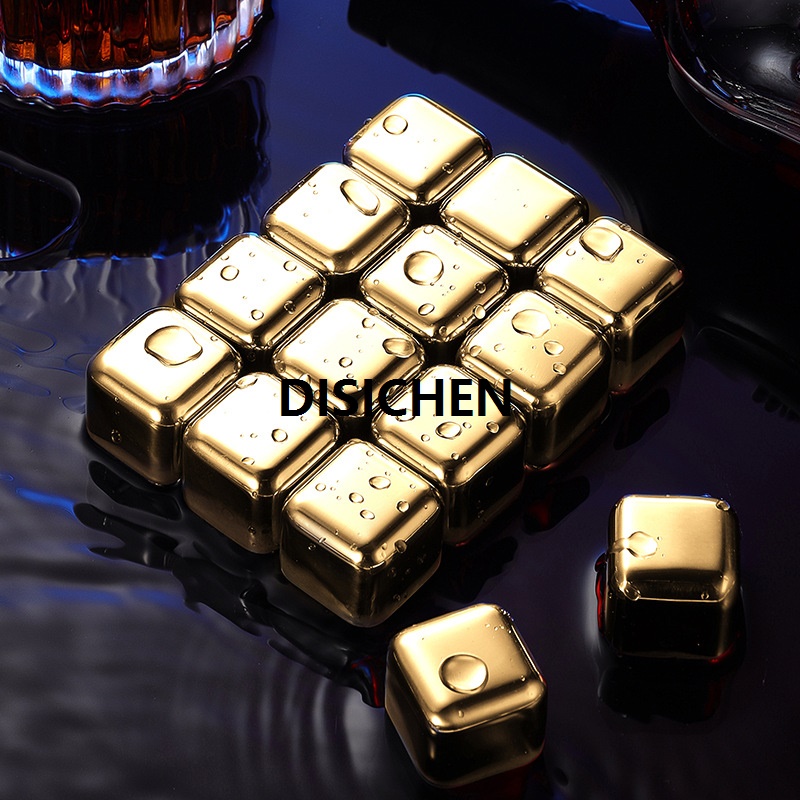 DISICHEN Reusable Stainless Steel Ice Cubes Quick-frozen Gold Metal Ice Pellets Cooling Stones Cooler for Drink Bar Tool