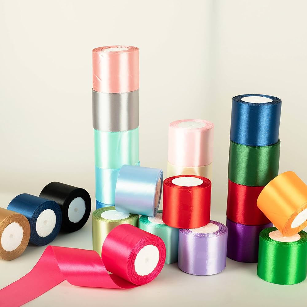 FR-KG Pack of 5 Pieces of Different Colors Car / Gift Decoration Plastic Ribbons White Ribbon Thick Wedding Car Ribbons Satin Finish Ribbon for Gift Wrapping Wedding Car Christmas Birthday Cake Hair Bow Florist Bouquet Crafts Decorations