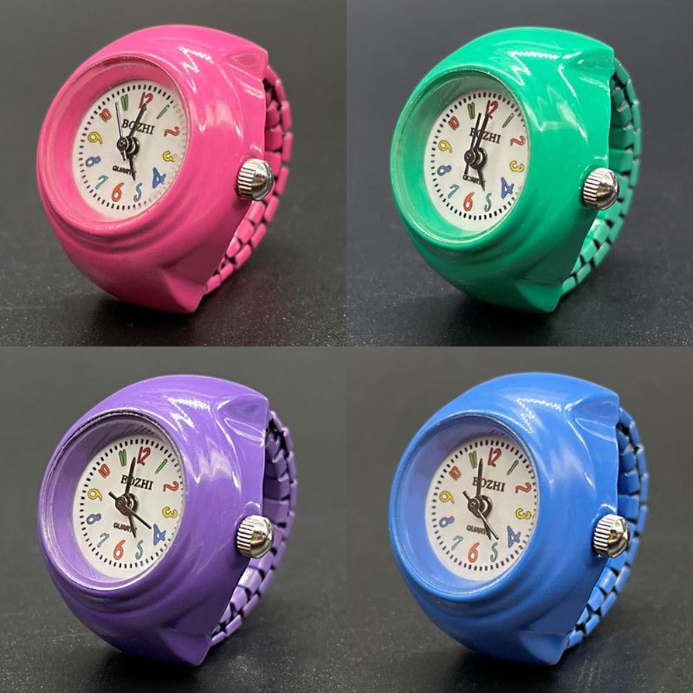 Fashion Colorful Rings Watches Stainless Steel Personalized Finger Ring Watch Simple Elastic Couple Ring Watch Birthday Gift