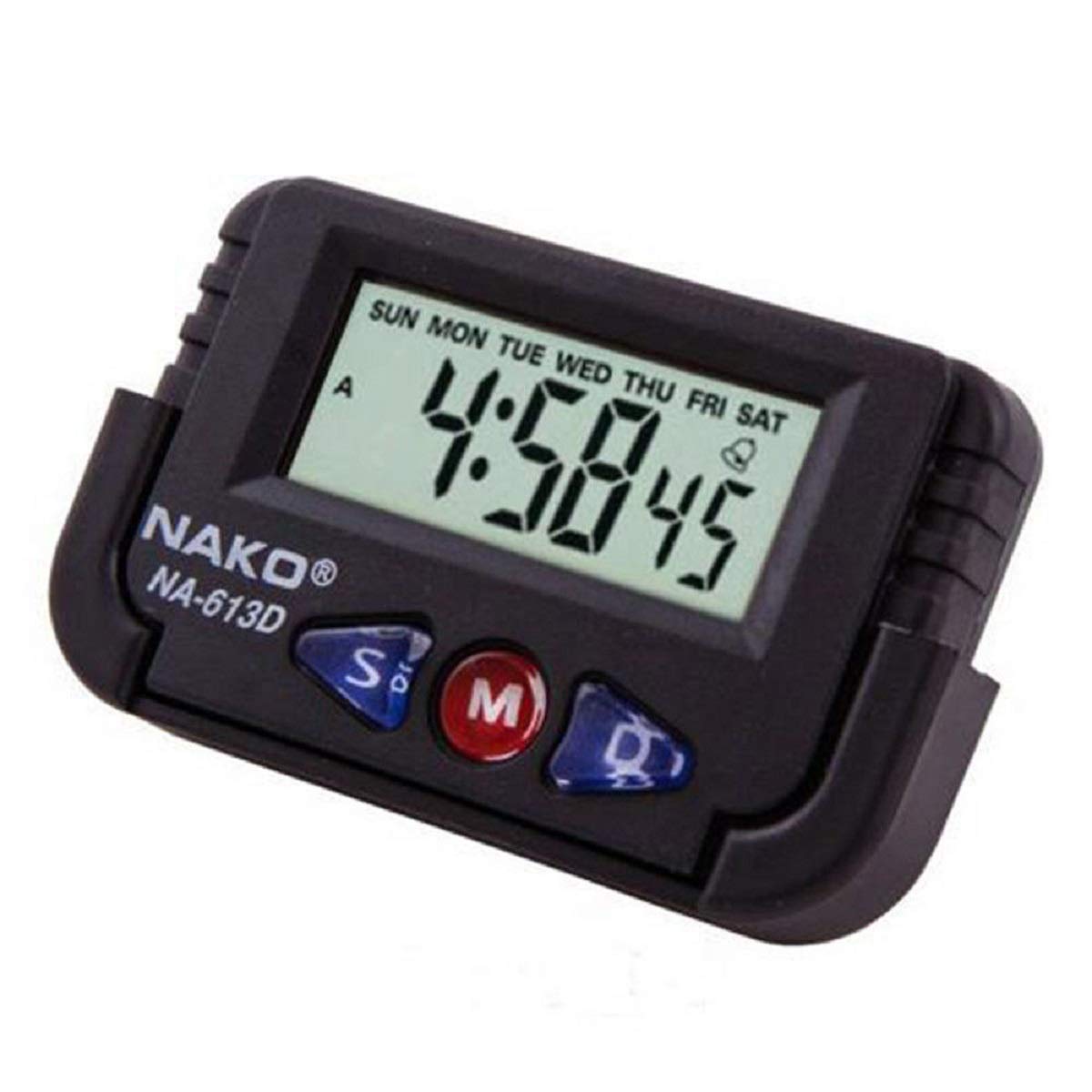 Digital Car Clock with Multifunction System, Time, Date, Alarm, Stopwatch, Black Plastic Design, Rectangle Shape