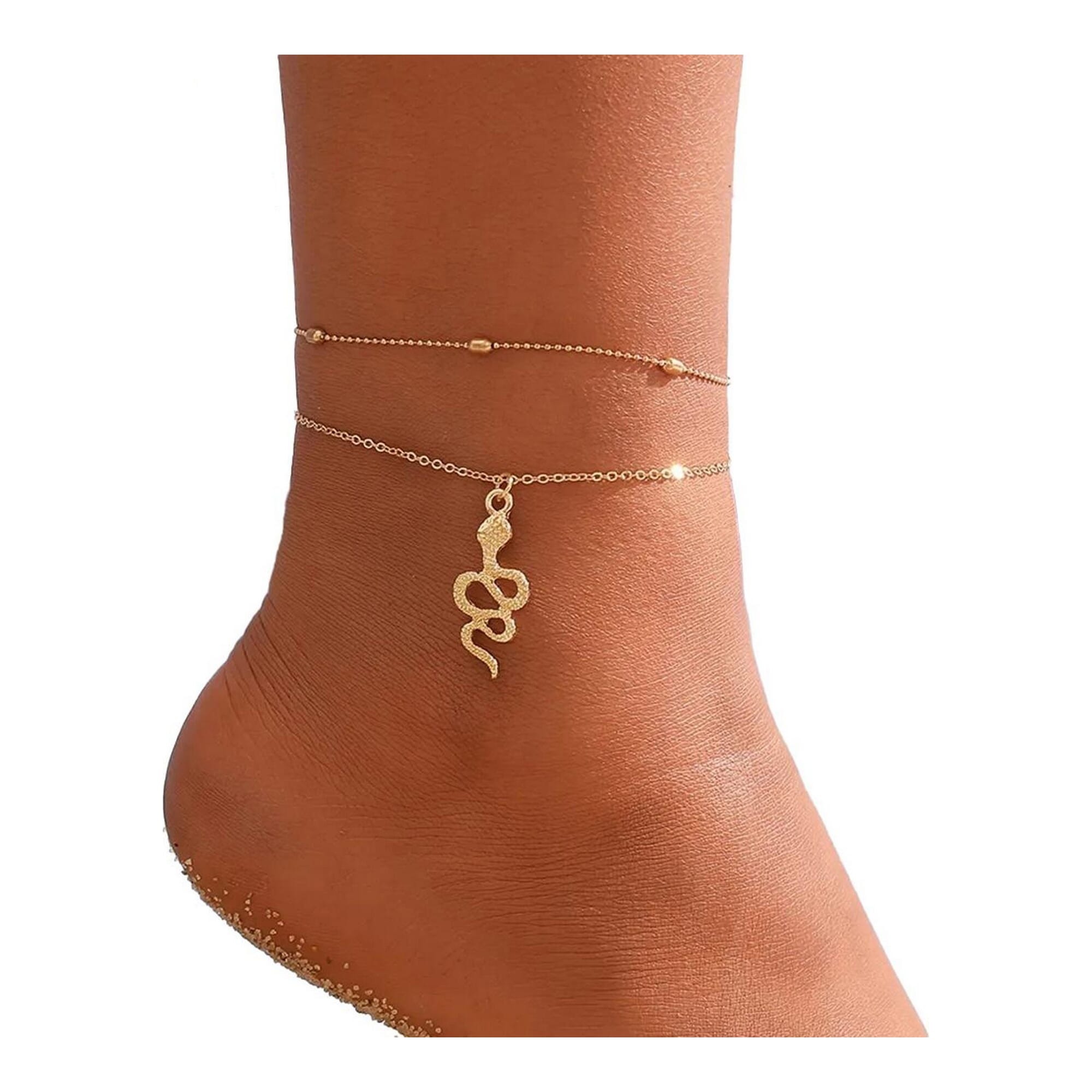 Enacolor Double layer Anklets Bead Chains Serpentine Beach Anklet for