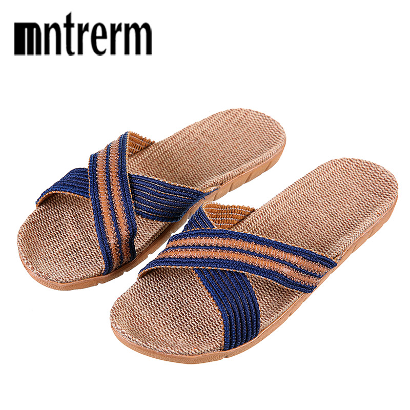 Mntrerm New Summer Men Flax Flip Flop Canvas Linen Non-Slip Designer Flat Sandals Home Slippers Man Fashion Slides Straw Shoe