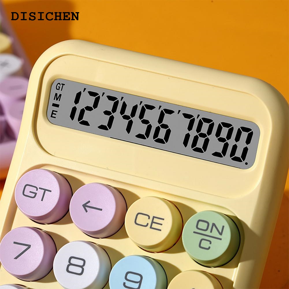DISICHEN Portable Round Button Calculator Retro Typewriter Style Mechanical Calculator with Lcd Display for School Office Use Cute 10 for Everyday