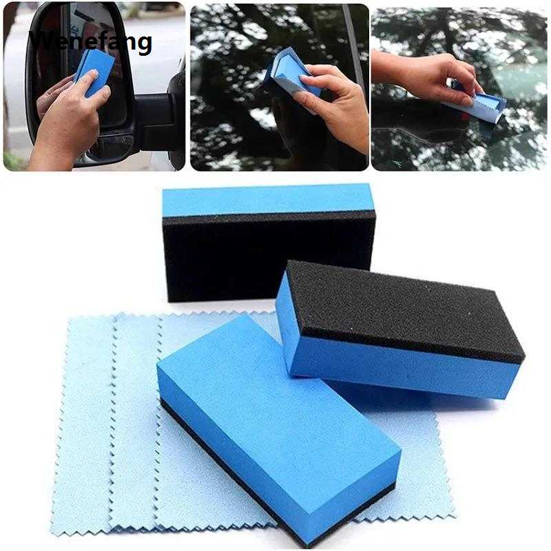 Wenefang 1pcs Ceramic Coating Sponge Applicator Glass Nano Wax Coat Sponges Blue Square Sponge and Cloth Car Cleaning Brush Accessories