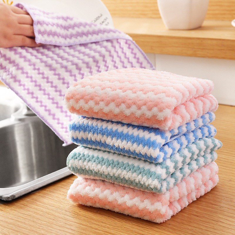 Household rags kitchen cleaning coral thickened water-absorbing oil-resistant dishwashing table cleaning cloth housekeeping scouring cloth towel
