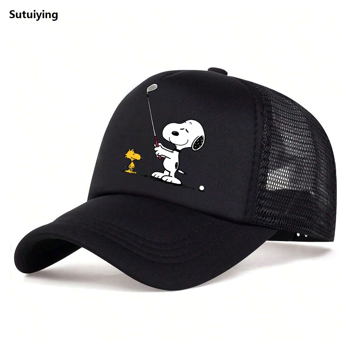 Sutuiying 1pc Snoopy Printed Half Mesh Baseball Cap Outdoor Simple Fashion 2025 Sun Hat Lightweight Portable Wear Accessories for Men W