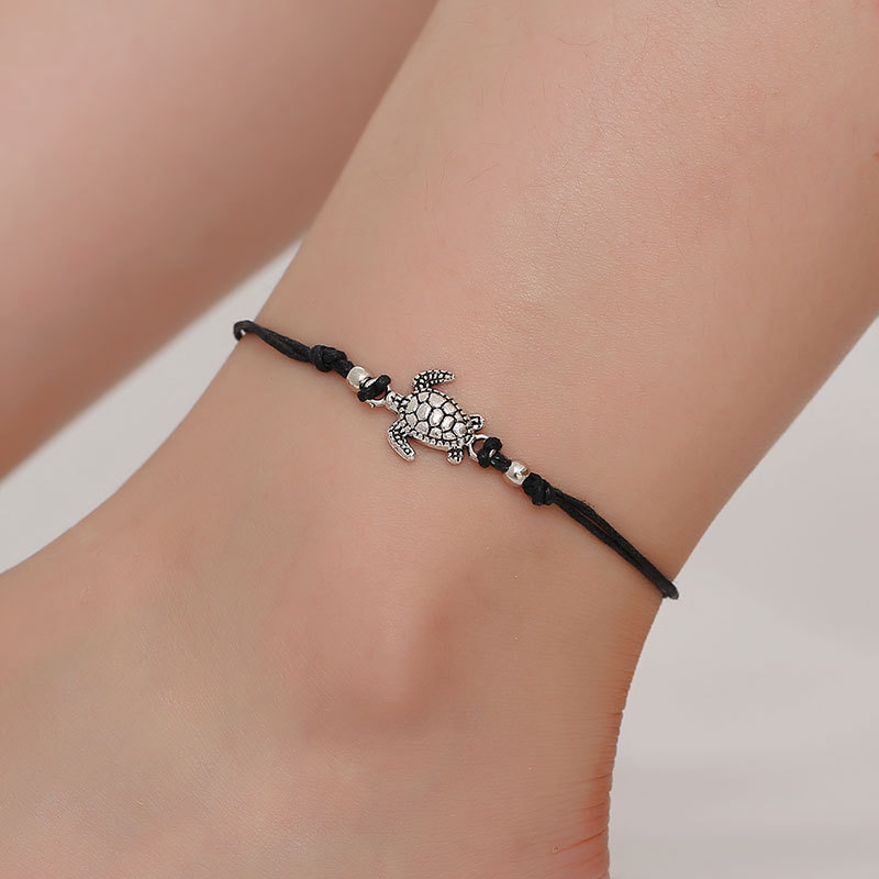 【Top-notch quality】Europe and the United States cross-border new vintage hemp turtle hand ancient silver turtle beach anklet