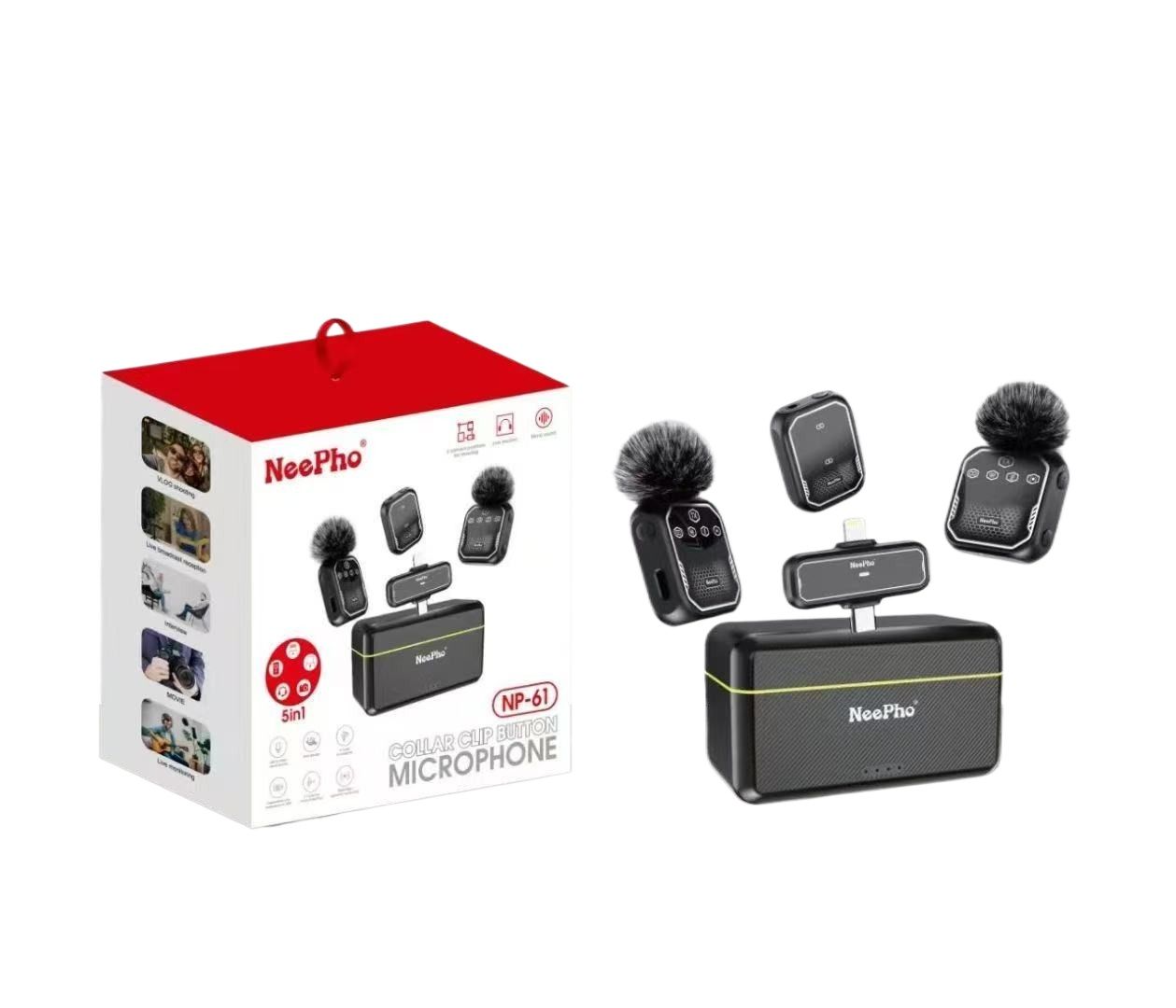 NeePho NP-60 Collar Clip Button Wireless Microphone - Portable Clip-On Lavalier Mic with Noise Reduction for Vlogging, Live Streaming, Interviews & Recording