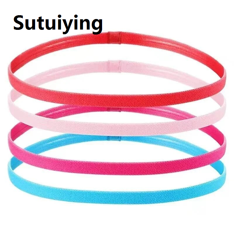 Sutuiying door stopper rubber 4 Pack Women's Sweatband Football Yoga Pure Hairband Anti-Slip Elastic Rubber Thin Sports Headband Bandana