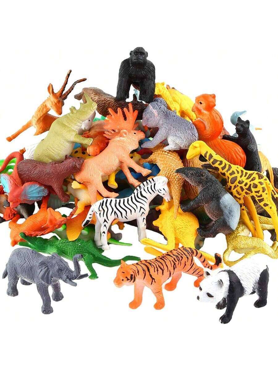 Animals Figure,54 Piece Mini Jungle Toys Set,ValeforToy Realistic Wild Vinyl Plastic Animal Learning Party Favors For Boys Girls Kids Toddlers Forest Small Playset Cupcake Topper Room Decoration