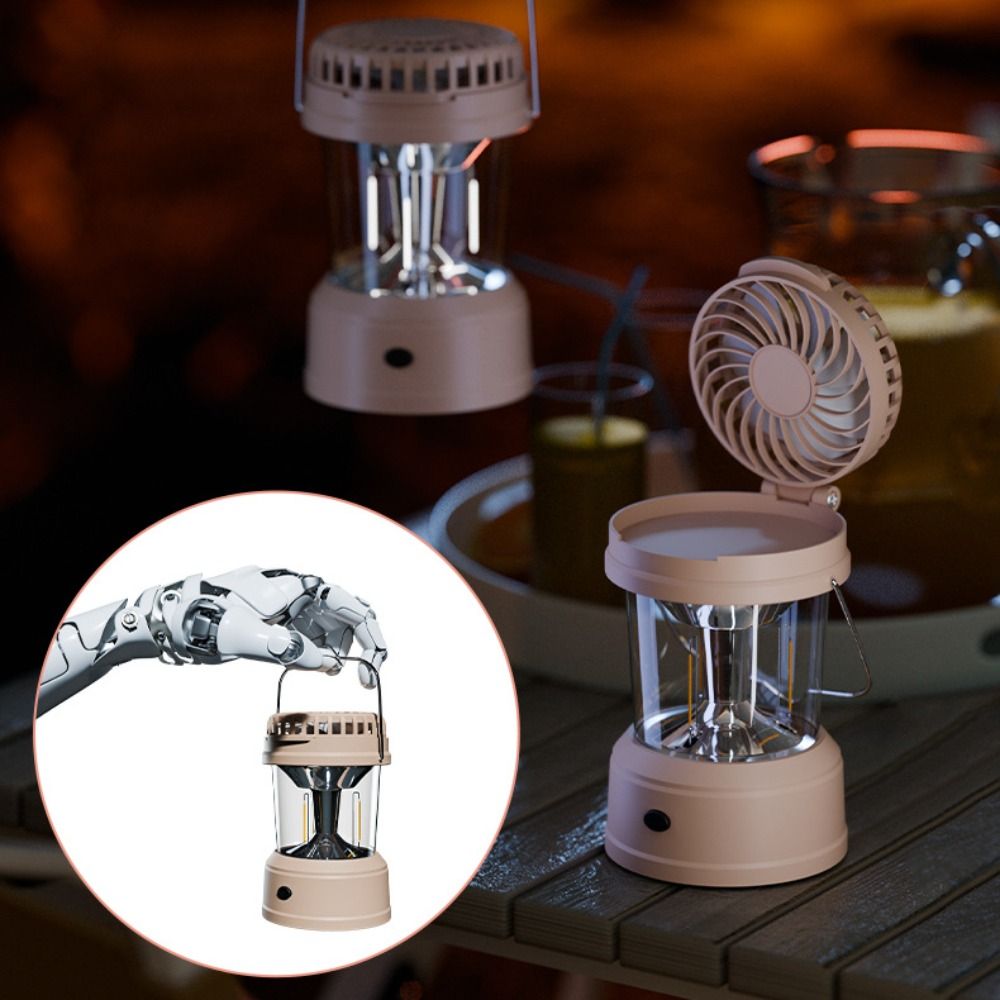 Tent Light 2 in LED Fan Lantern Strong Light Foldable Camping Lantern with Fan with Handle Cool Rechargeable LED Light Summer