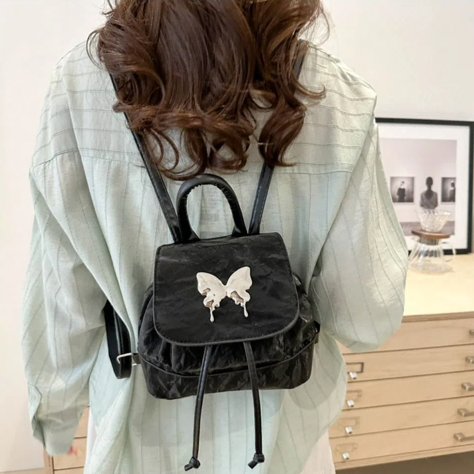 Fashion PU Women's Backpack High-capacity Butterfly Mini Backpack Solid Color School Backpack Women