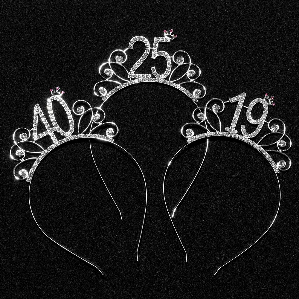 1Pcs Women Girls Silver Anniversaire Party Decor Birthday Crown Headband Diadem Hair Jewelry Birthday Party Decoration Crystal Crown Tiara