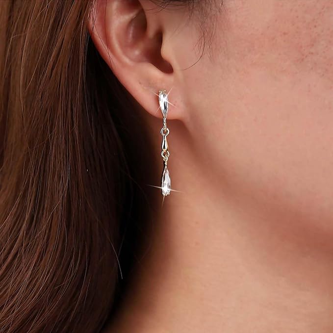 1 Pair Long Crystal Teardrop Dangle Earring Gold Rhineatone Linear Drop Earring For Women