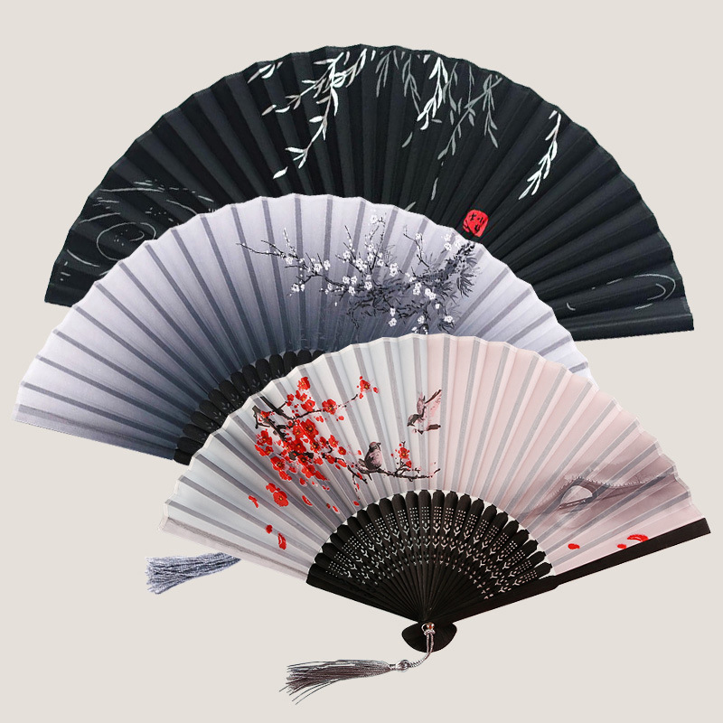 Folding Fans Handheld Elegant Antique Style Hand Fan Foldable Calligraphy Ink Painting Chinese Accessories Oriental Deco 7DD