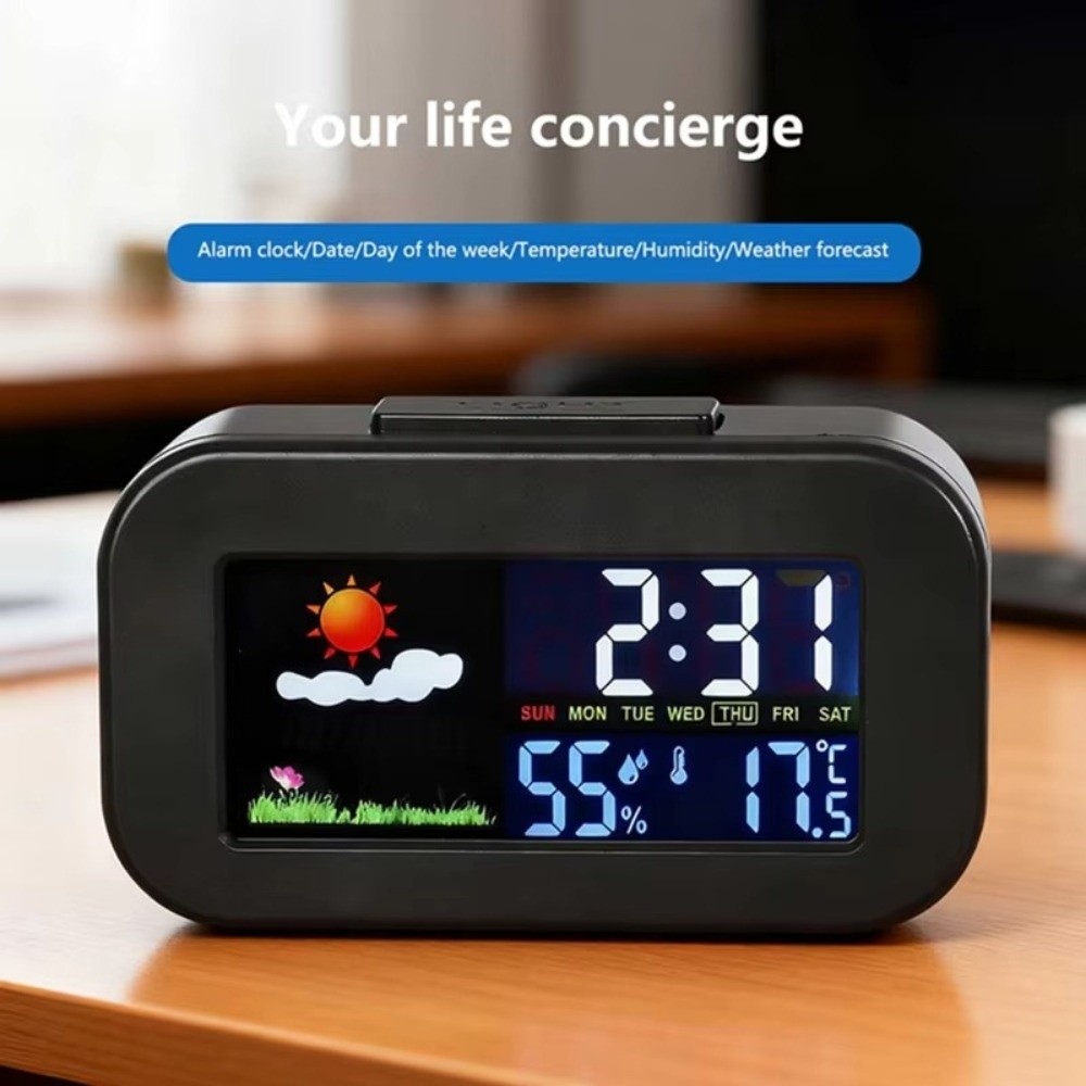 Portable Color Display Weather Station Clock Backlit Display Temperature Monitoring Humidity Monitor Humidity Monitoring Digital Display Backlit Clock Kids Room