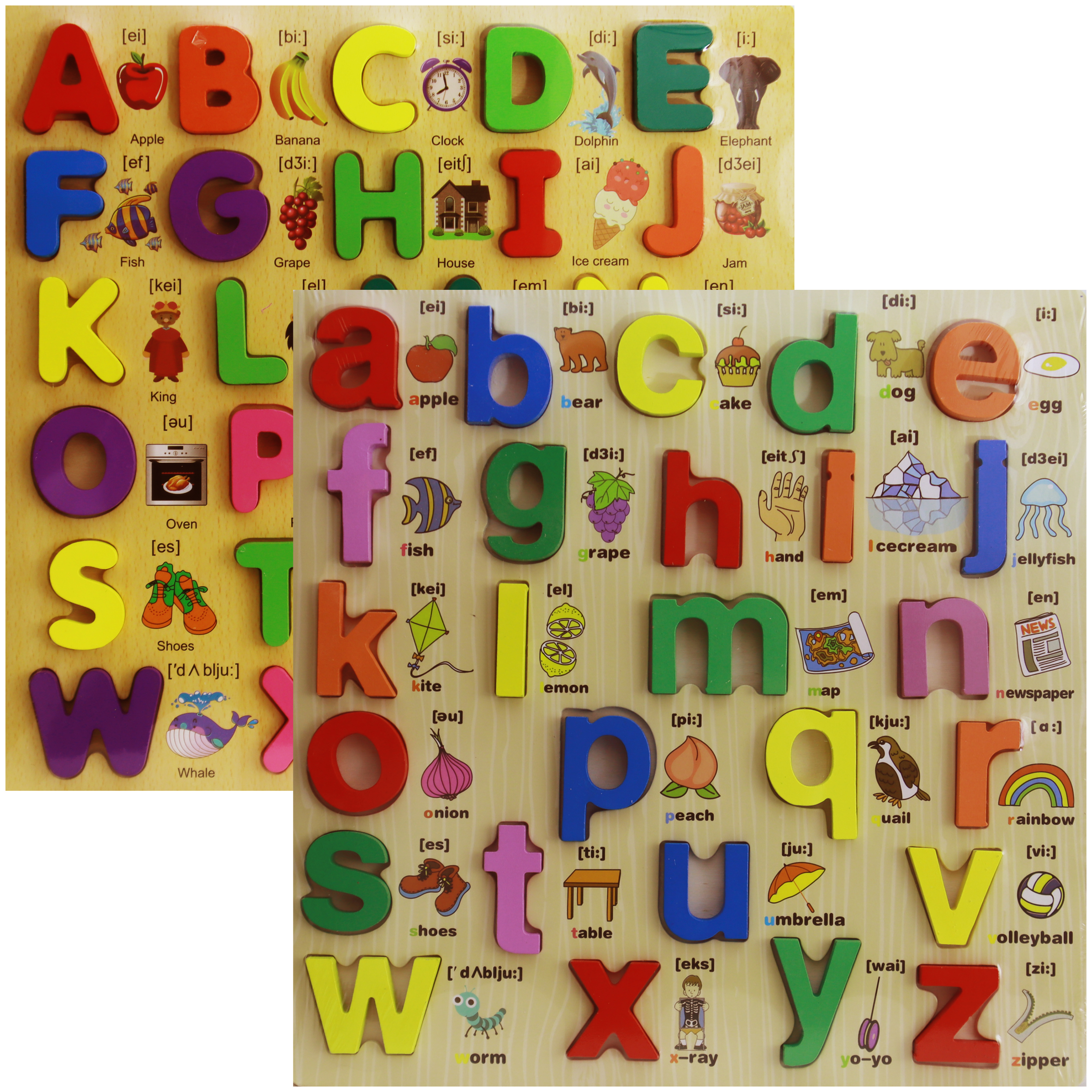 2 Pieces Wooden Alphabet Puzzle Board Combo - English ABC & Nepali Varnamala Educational Learning Toy for Toddlers & Kids - Chunky Letter Peg Puzzle for Early Learning & Development
