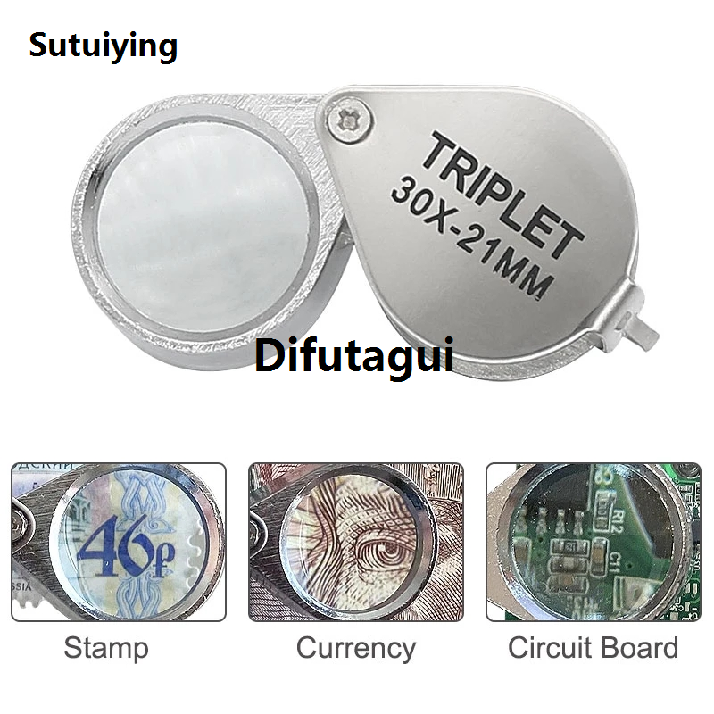 Difutagui Pocket Jewelry Magnifying Glass Jewelers Eye Tools Jewellery Folding Sales Affordable promotion Loupe Glass Lens Magnifying Triplet Glass Jewelry Diamond