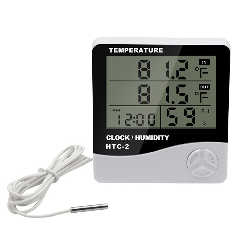 HTC-2 High Precision Digital Thermohygrometer | Indoor Outdoor Electronic Clock Thermometer Hygrometer