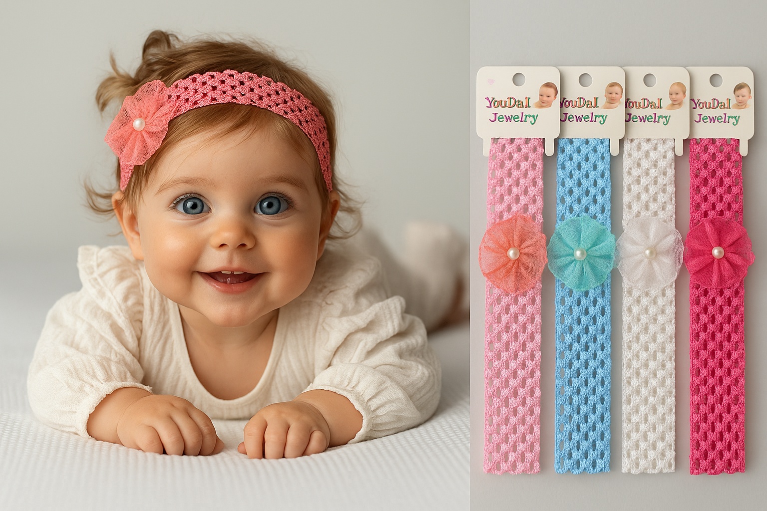 TouDai Elegant Baby Girl Headband Set - Imported Soft Ribbon Bands for Newborns & Toddlers | Pack of 3 Colorful & Trendy Hair Accessories