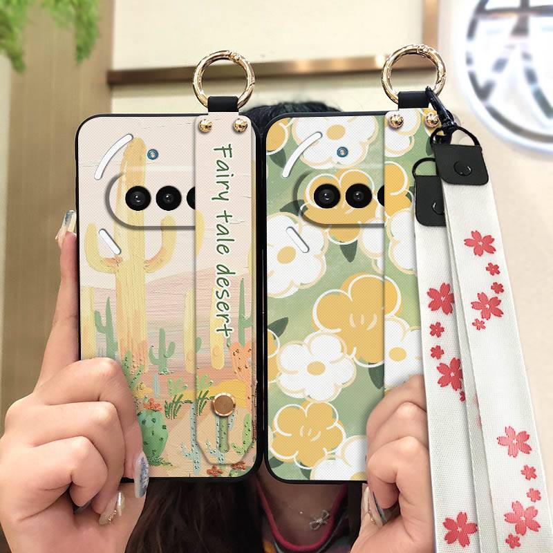 Wristband Wrist Strap Phone Case For Nothing Phone3A Kickstand Silicone Soft case Flower Protective Waterproof Lanyard