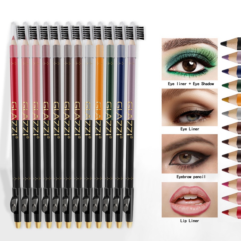Linman totoro New style GLAZZI 12 Colors Fashion Color Eyeliner Pen Luxury Waterproof Pigment Eyeliner Pen Blue Brown Black Eyeliner Pen