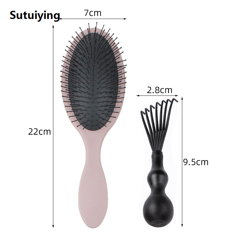 Sutuiying 2pcs/set Detangling Air Cushion Hairbrush Scalp Massage Comb Soft Portable Nylon Smooth Hair Brush with Cleaning Claws Hair Styling Tools