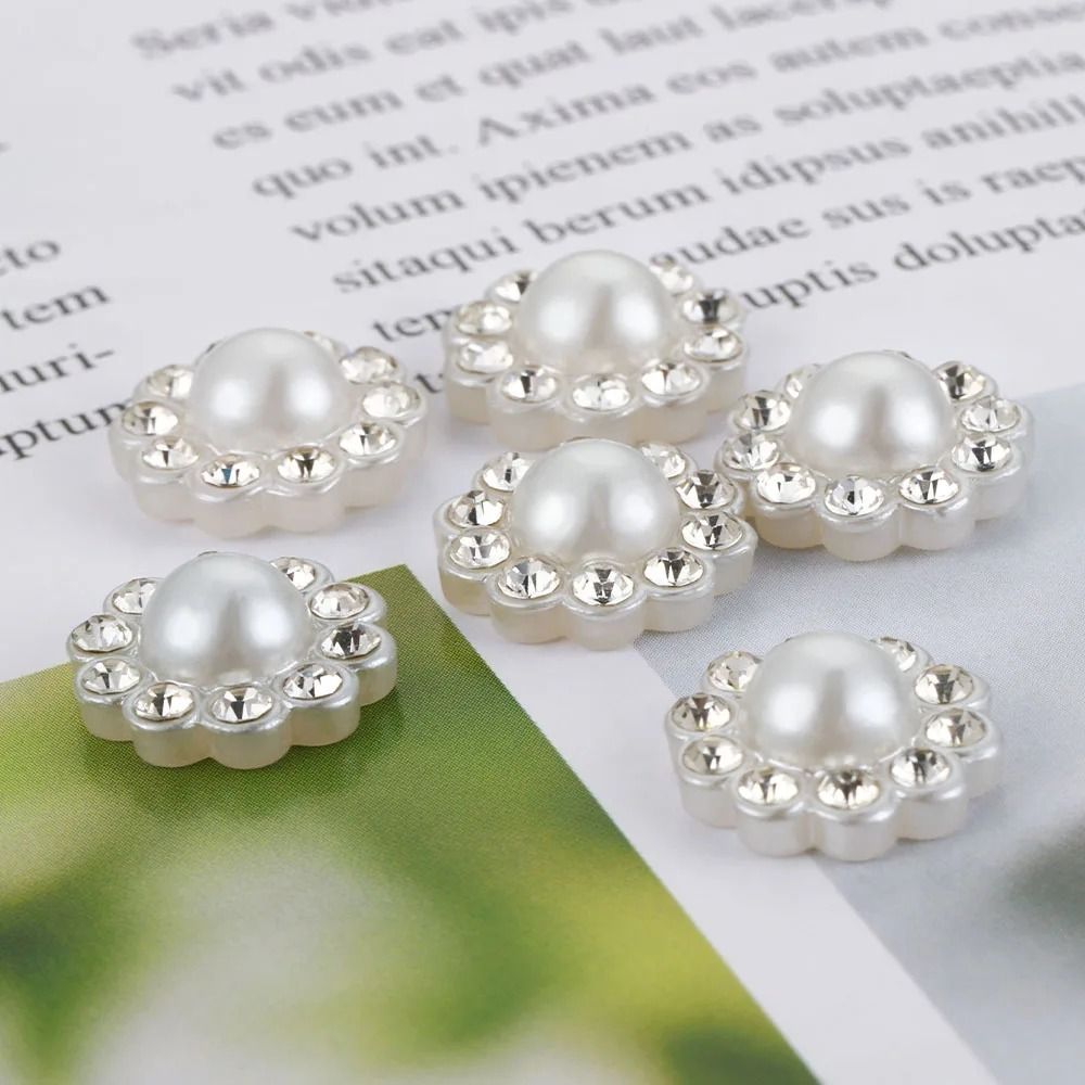 50pcs/lot New Resin Pearl Buttons DIY Supplies 12/14mm Flat Round Buttons Hair Clips Accessories Flower Shaped Buttons