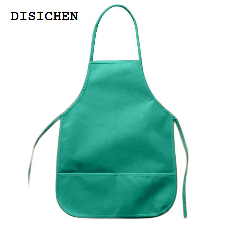 DISICHEN Cooking Girl Aprons 36 * 48cm Pockets Kitchen Classroom Arts Painting Yellow Craft Bibs Chicken Children Fabric