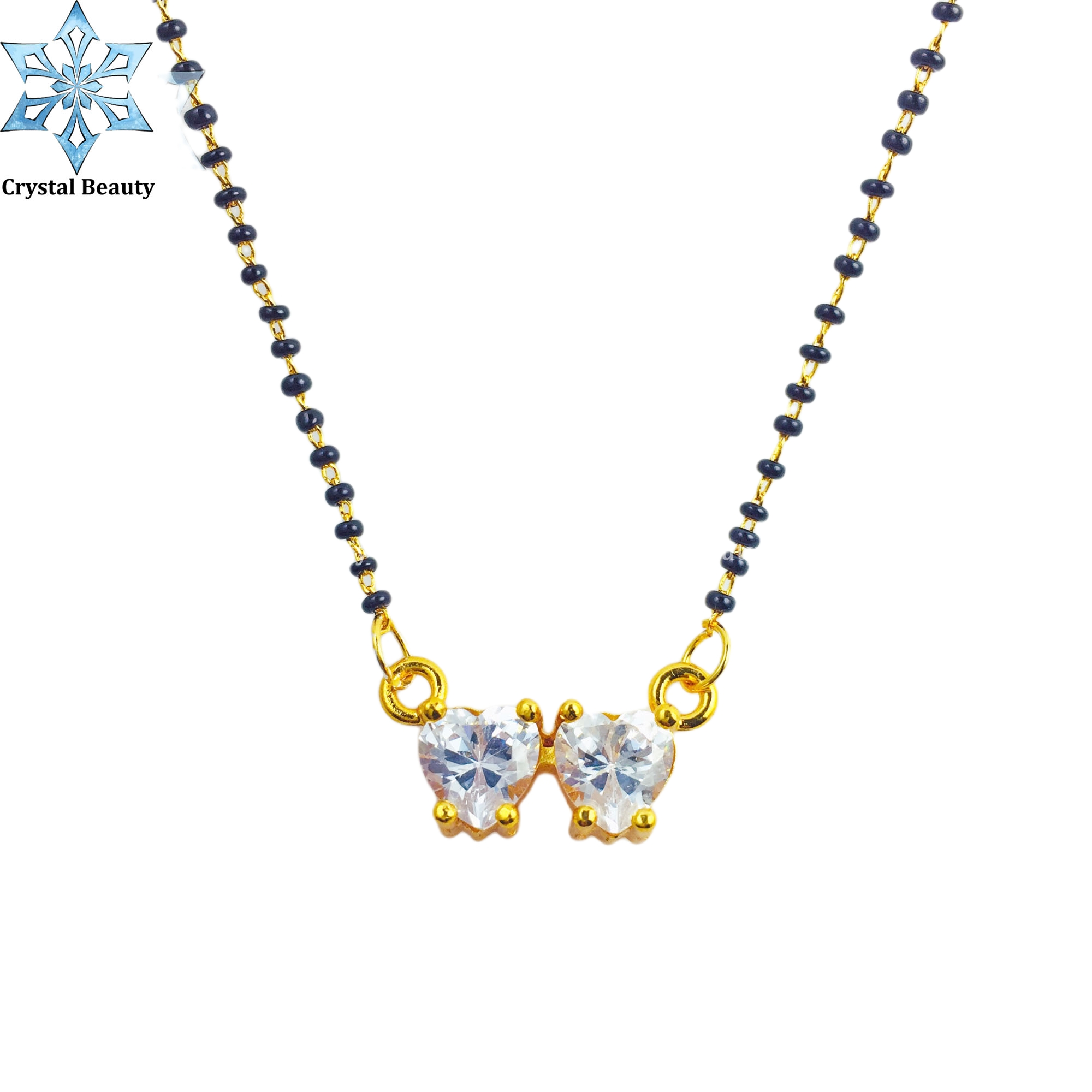 Black Potey Moon Shaped Mangalsutra(Pure Gold Plated) With White Stones For Women