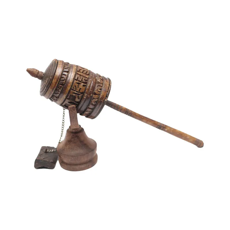 Small Hand Carved In Bone Praying Wheel With Stand