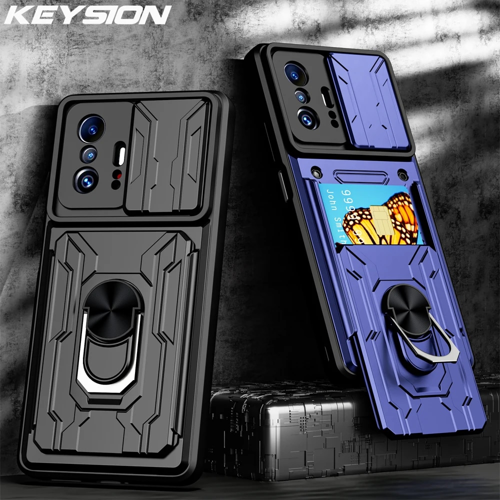 KEYSION Shockproof Case for Xiaomi 11T Pro Mi 11 Lite 5G NE 11i Card Slot Camera Protection Phone Cover for POCO M4 Pro X3 GT F3