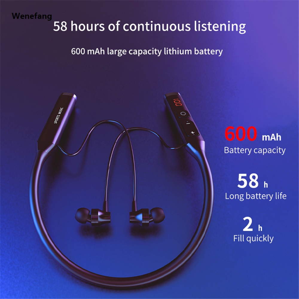 Wenefang LED Display True Wireless Headphones Bluetooth 5.0 Headphones Neckband Screen Stereo Sport Magnetic Headphones with Microphone FM Radio Headphones