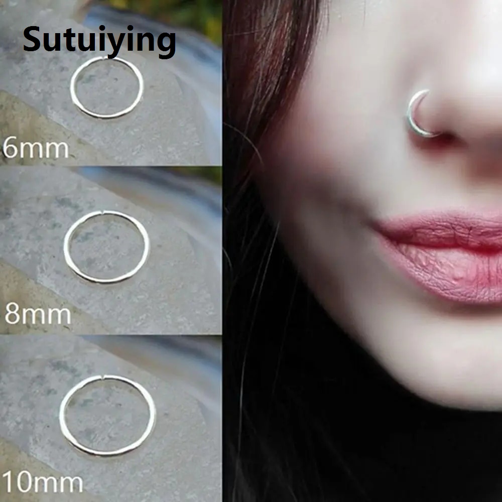 Sutuiying 1Pc Small Nose Studs Thin Body Piercing Hoop Ring Lip Stus Earring