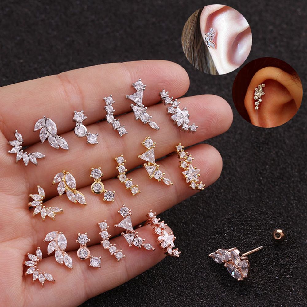1PC Cute Cz Zircon Back Screw Cartilage Ear Stud Stainless Steel Piercing Earring Helix Tragus