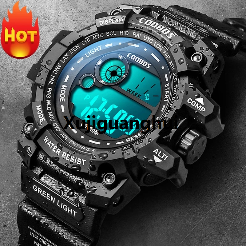 Xujiguanghui High Quality Sports Kids Boys Watches Waterproof Led Cool Luminous Digital Watch Men's Alarm Stop Watch Week Display Clocks New