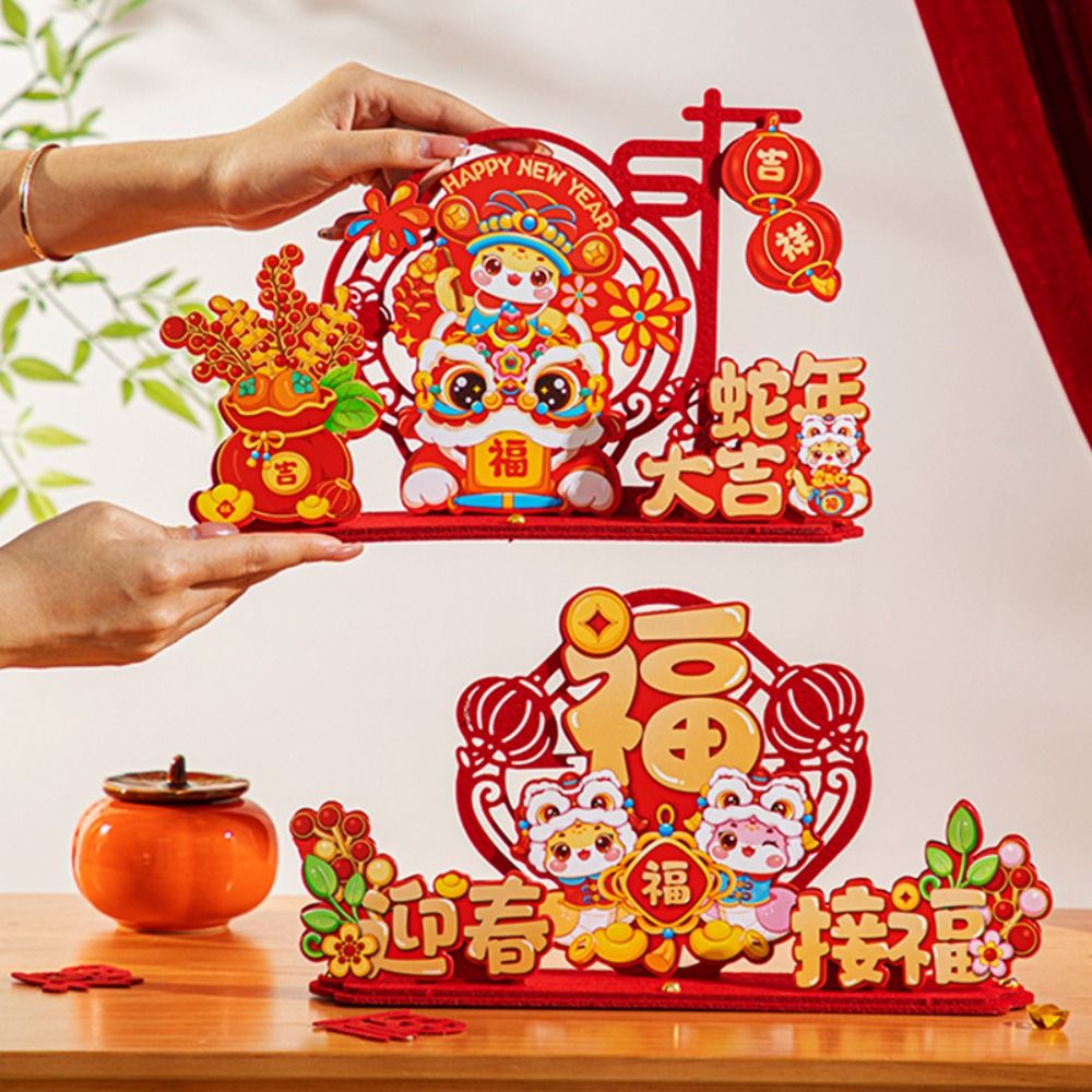 Lucky Spring Festival 3D Blessing Font Felt Red Hanging Decorations Blessing Words Desktop Ornament The Snake Year New Year