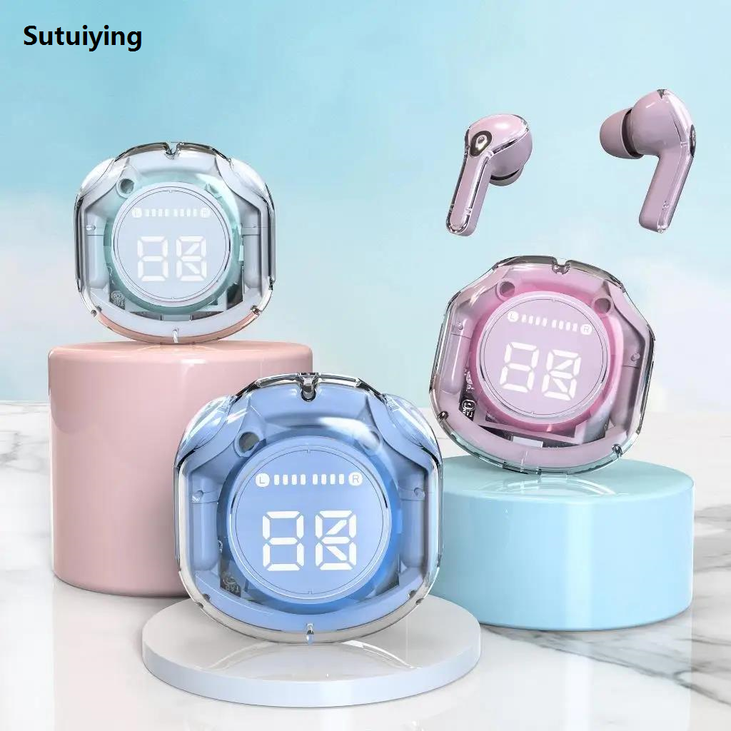 Sutuiying Wireless earphone Bluetooth earbuds Transparent Digital Display Profesional TWS Mecha Style For Acefast T8 Sports Headphones