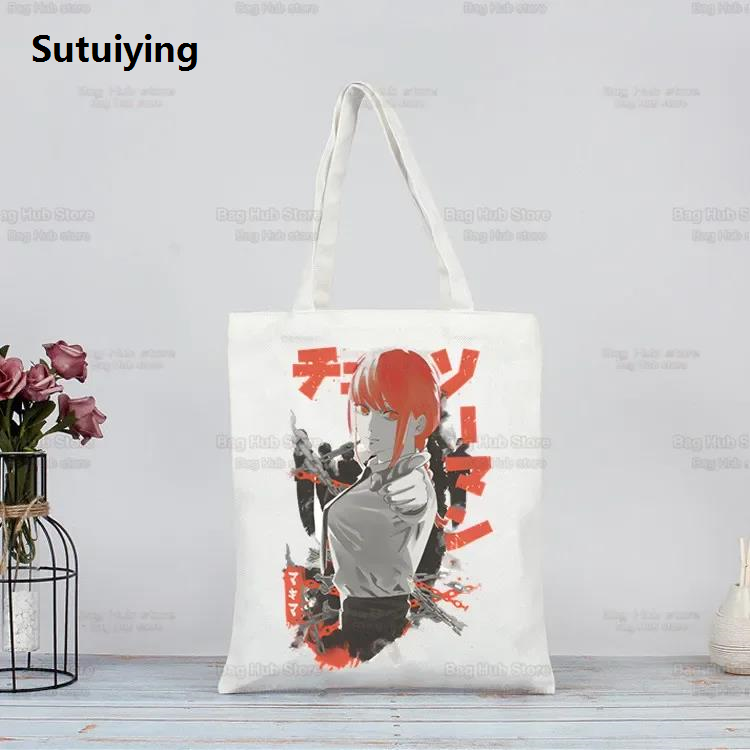 Sutuiying Chainsaw Man MAKIMA Japanese Anime Manga Ulzzang Shopper Bag Print New Canvas Tote Bag Handbags Women Bag Harajuku Shoulder Bags
