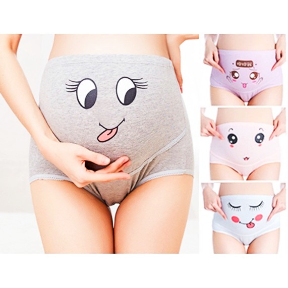 Fashion Cotton Breathable Adjustable Pregnant High-Waist Shorts Panties with Cartoon Pattern Seamless Underwear Gift