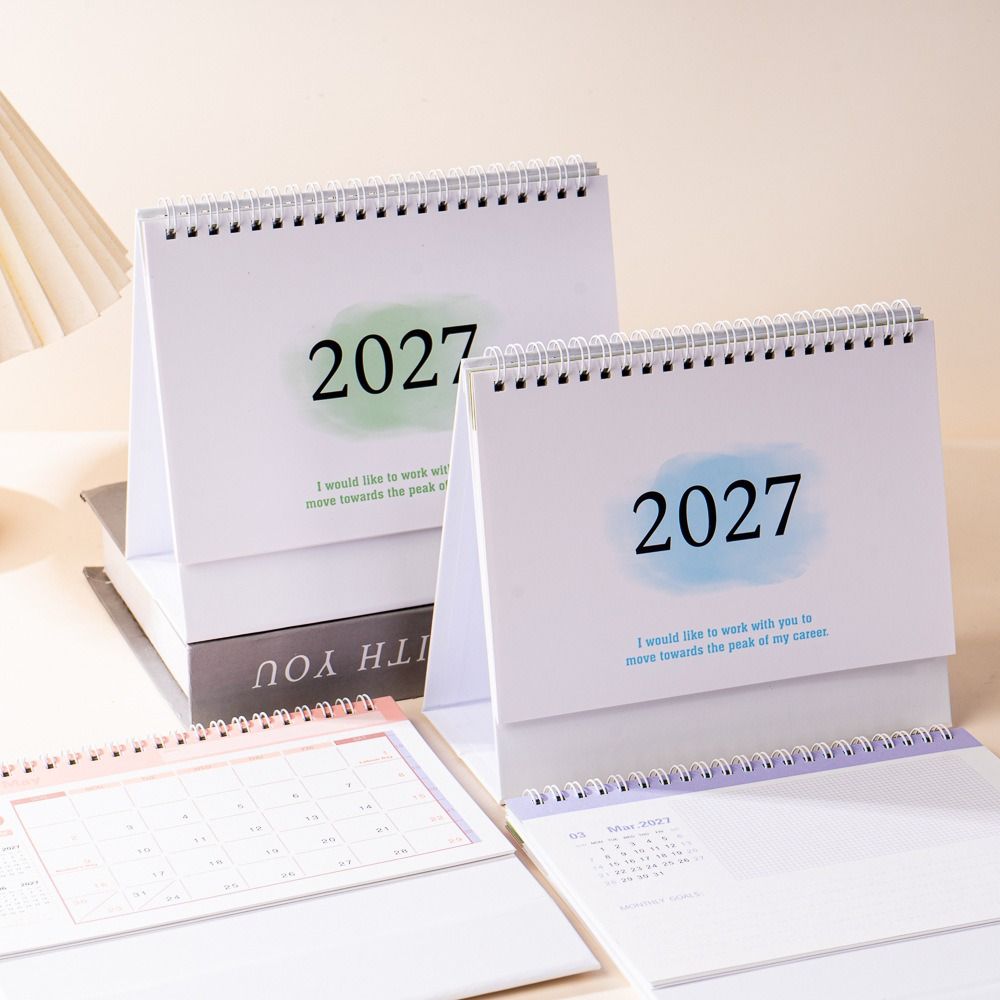 Creative Metal Coil 2027 Desktop Calendar Standing Design Flip Page Standing Flip Calendar Paper Monthly Schedule Spiral Desk Calendar Office Desk