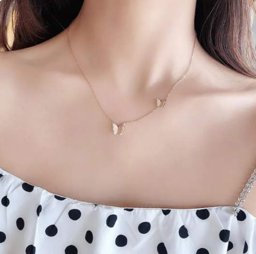 3D Lovers Butterfly Stainless Steel Gold / Rose Gold Necklace for Women - Elegant Couple Style Pendant Jewelry By Choice Group