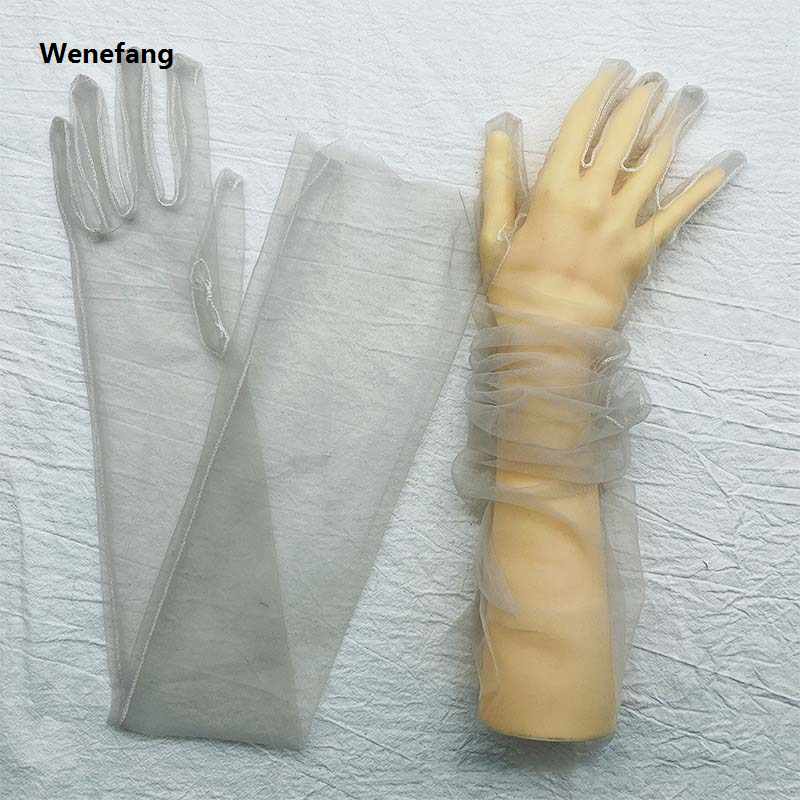 Wenefang Transparent Sunscreen Glove Retro Mitten Touch Screen Gloves Women Ultra Thin Gloves Tulle Elbow Long Wedding Bride Dress Gloves