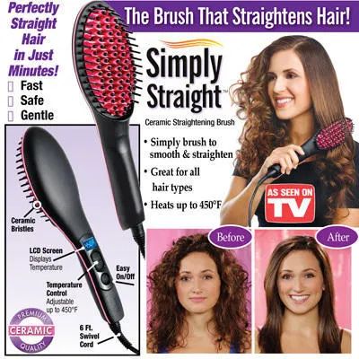 TV Simply Straight Ceramic Electric Degital Antiscal Fast Brush Hair Straightener Comb LCD Smooth Straightener Brush Hair Irons