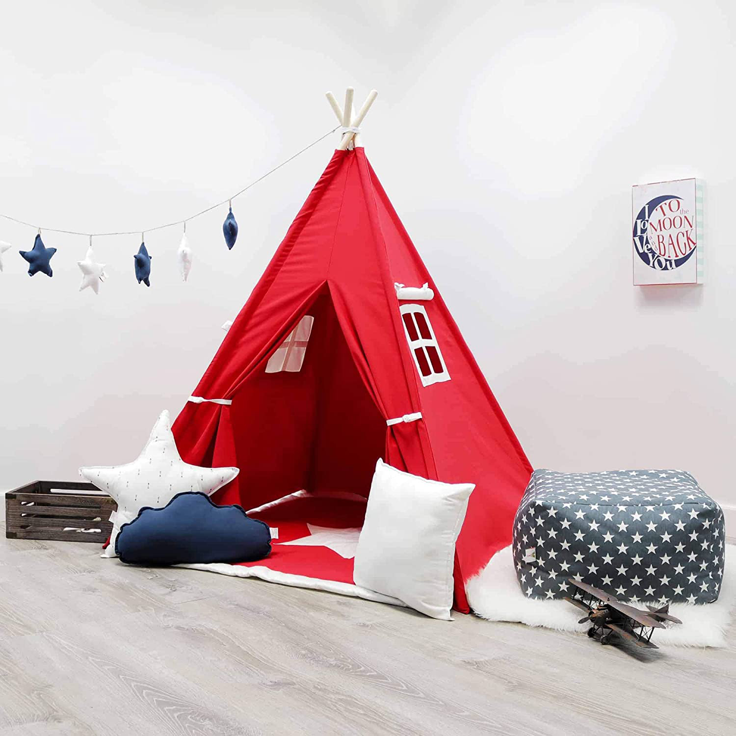 Premium Play Tent For Kids With Wrinkle Fabric And 4 6-Ft Wooden Poles