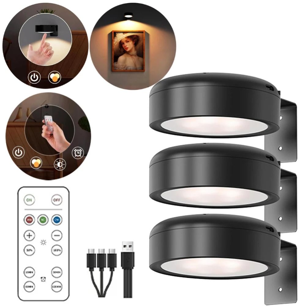 /2/3Pcs Spotlights Wall Mounted Magnetic LED Light Rechargeable Dimmable LED Wall Lamp Energy Saving with Control Remote 13-Color RGB Painting Light Bedroom