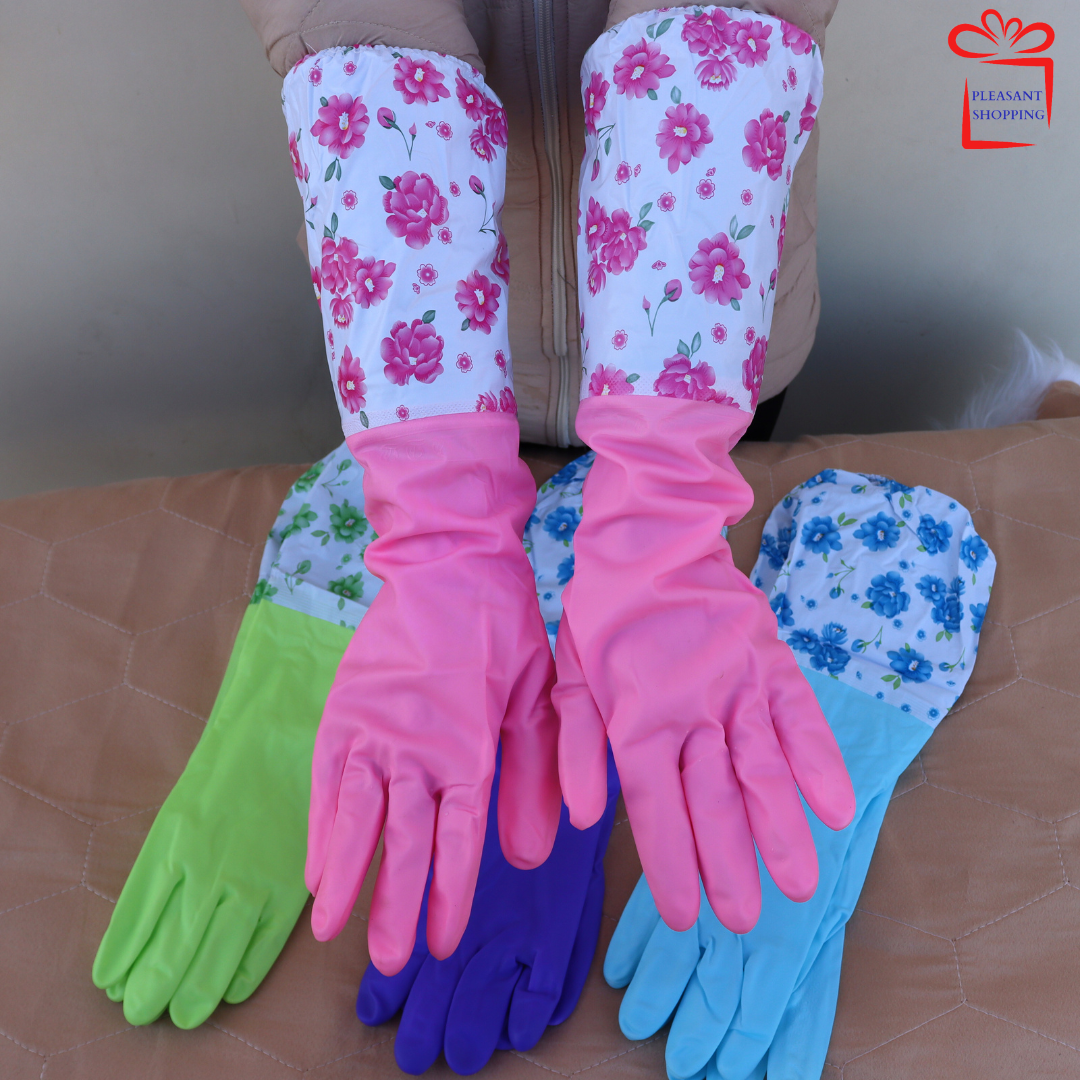 Pack of 5 Pair Heavy-Duty Reusable Rubber Gloves with Warm Lining-Long Elbow, Waterproof, Non-Slip, Multipurpose Cleaning Gloves, Heat & Cold Resistant Dishwashing & Cleaning Gloves Durable Rubber